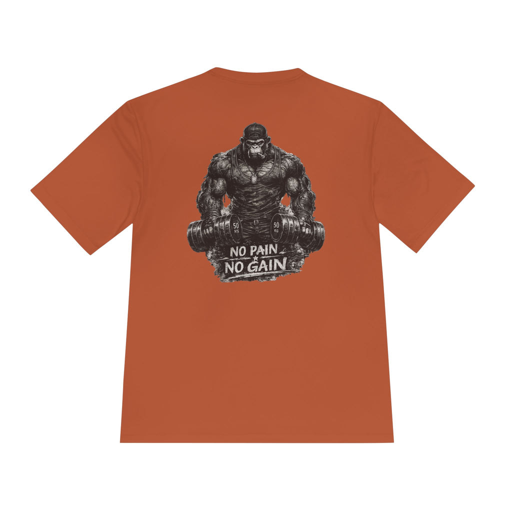 Motivational Gym Tee — 'Don't Stop, Be Proud' Gorilla Weightlifting Shirt (No Pain No Gain)