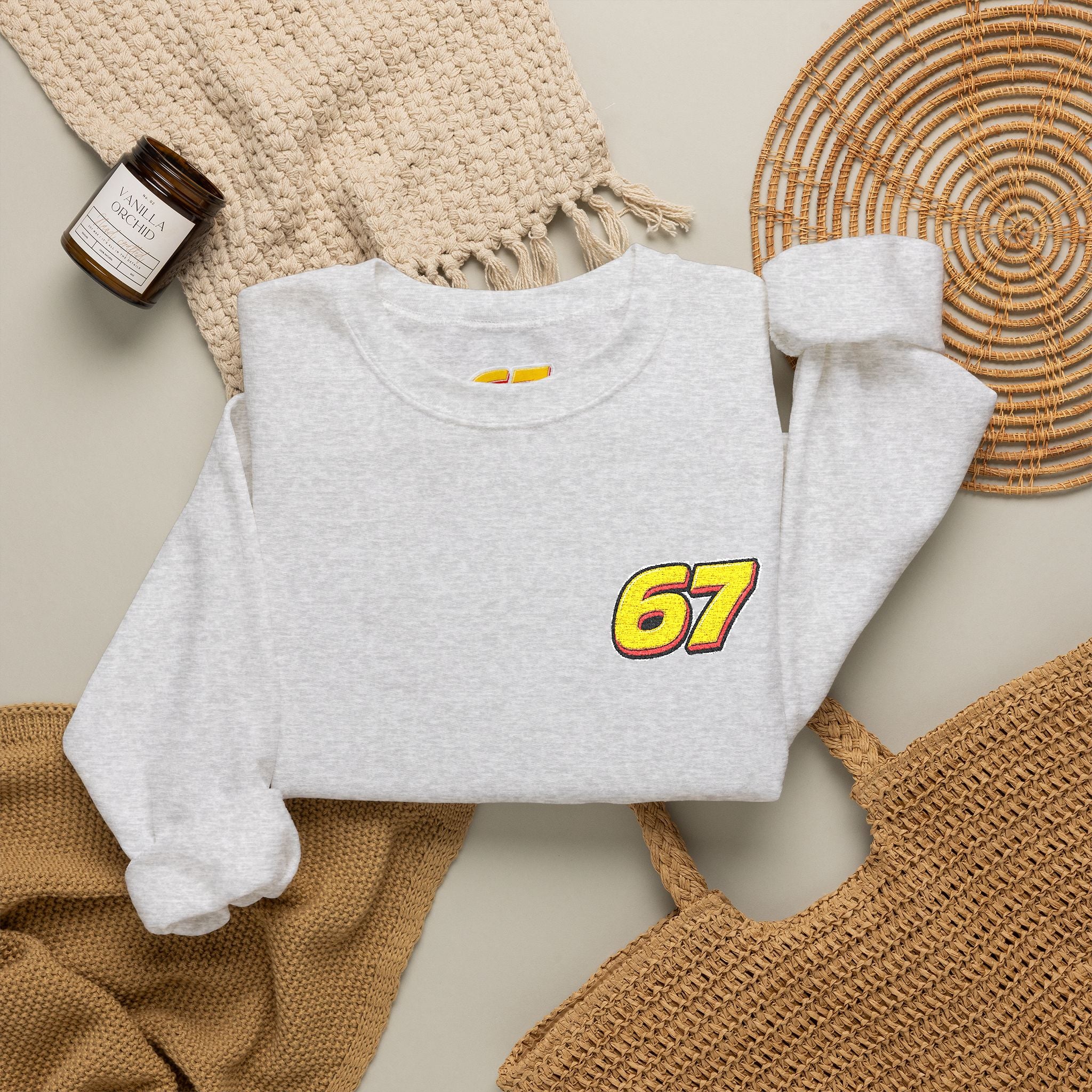 67 Retro Racing Logo Sweatshirt — Vintage Number Chest Crewneck